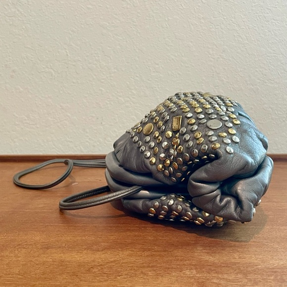 Vintage 1980s Atalla Handbags Silver Leather Metallic Studded Shoulder Bag Purse - Picture 8 of 15